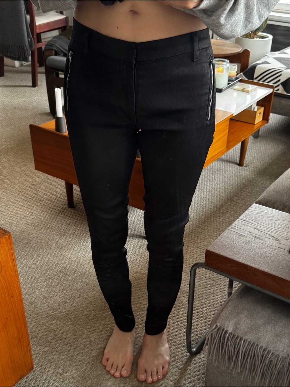 J Brand Black Slim Pants with Zip Detail